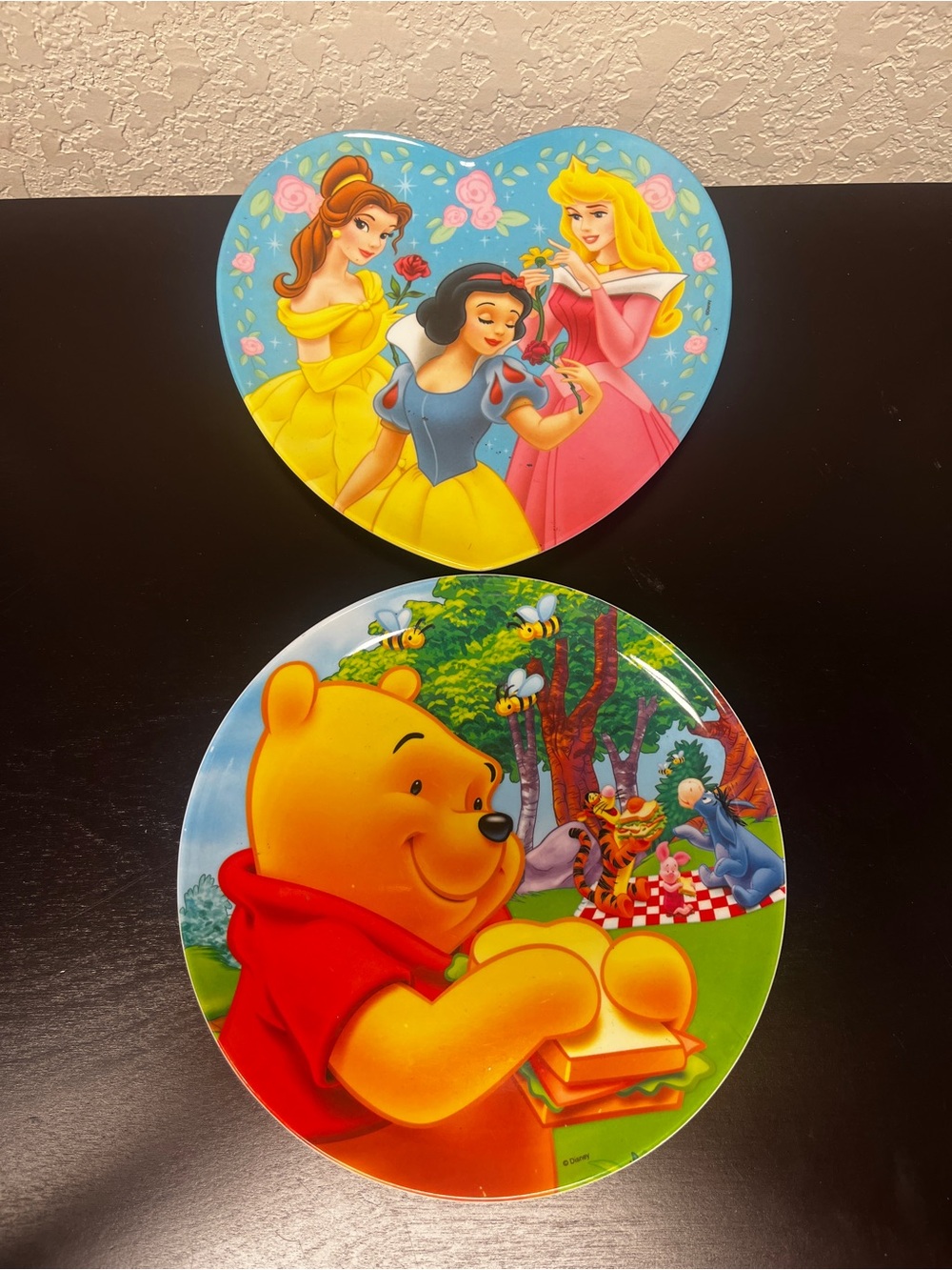Kid plate with princess characters and Pooh characters